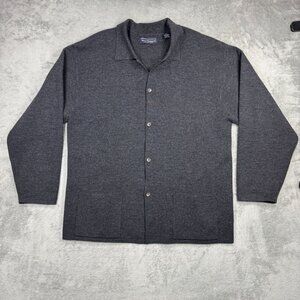 Vintage Norm Thompson Wool Shacket Button Front Sweater Cardigan Gray Pockets XL